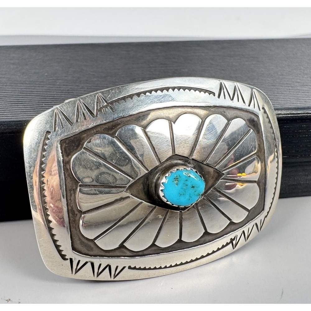 Sterling Silver Turquoise Belt Buckle 2" Southwestern Handcrafted 12.75g
